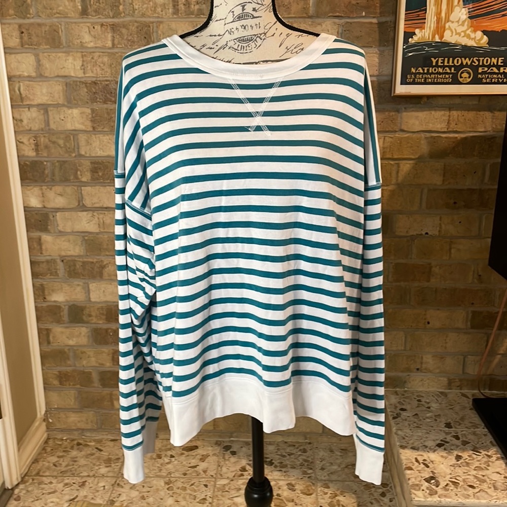 J Crew Striped Teal and White Women’s Top